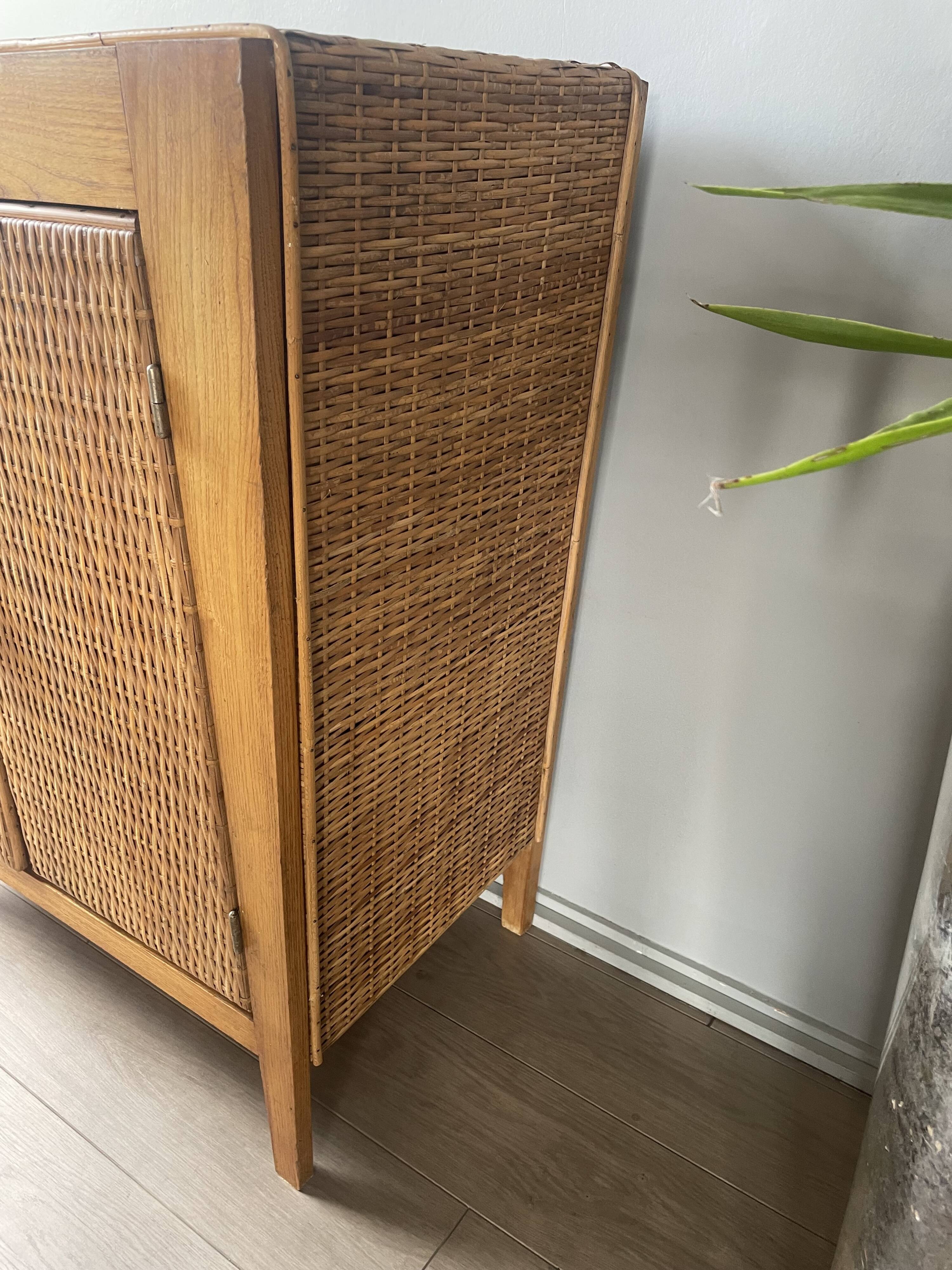 Vintage woven cane buffet