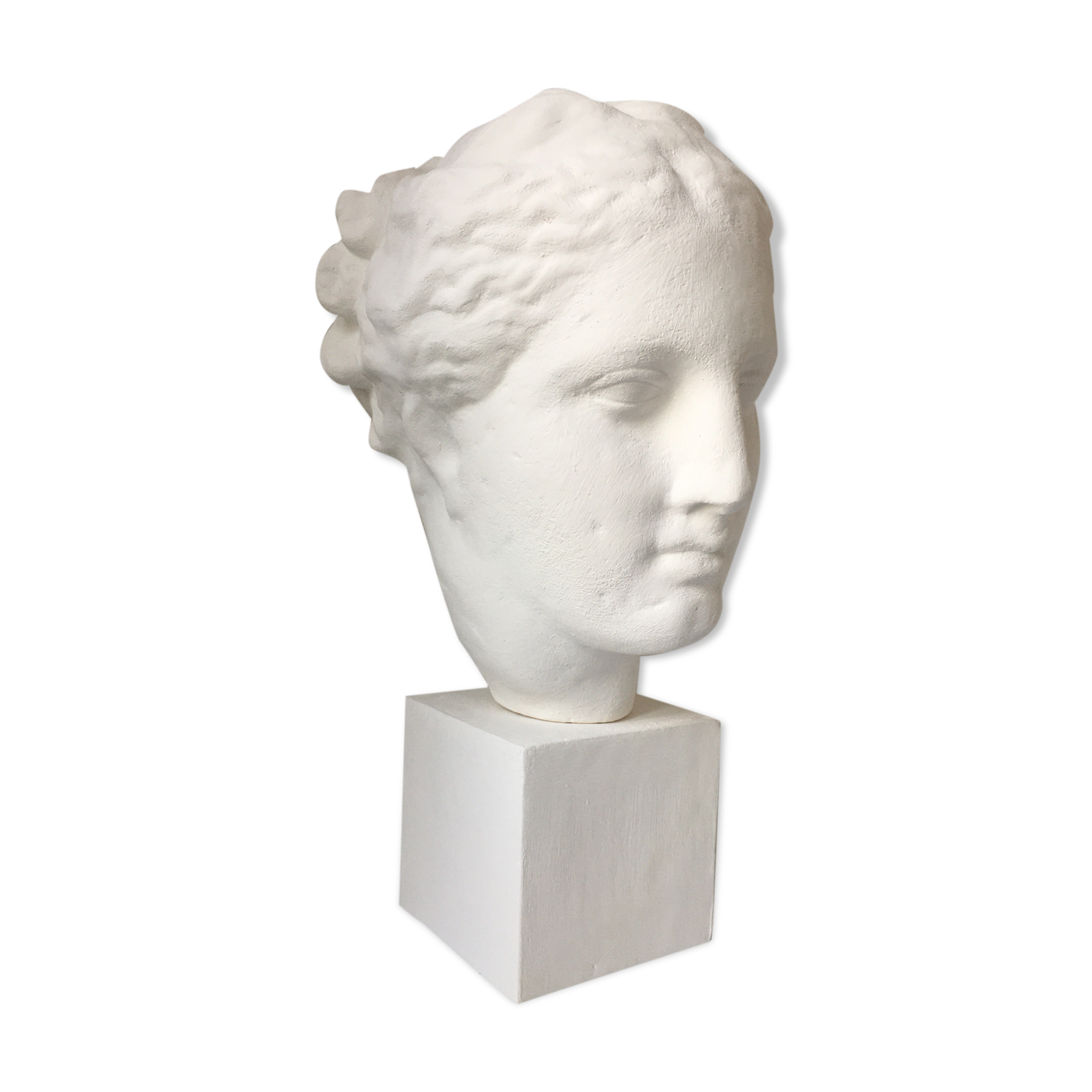 Greek Ap Hygie head. Scopas Hellenistic Greek art in plaster-bleached terracotta