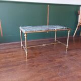 Table basse laiton massif et marbre vert