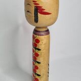 Vintage Japanese Kokeshi doll dated 1986, signed and numbered, floral decoration, 34 cm