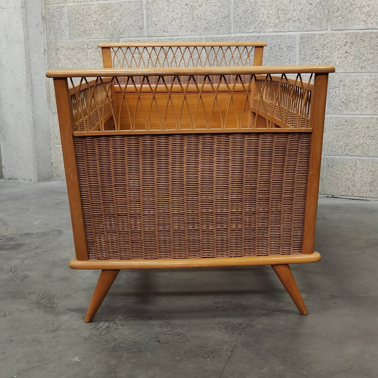 70s rattan and wood children's bed