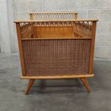 70s rattan and wood children's bed