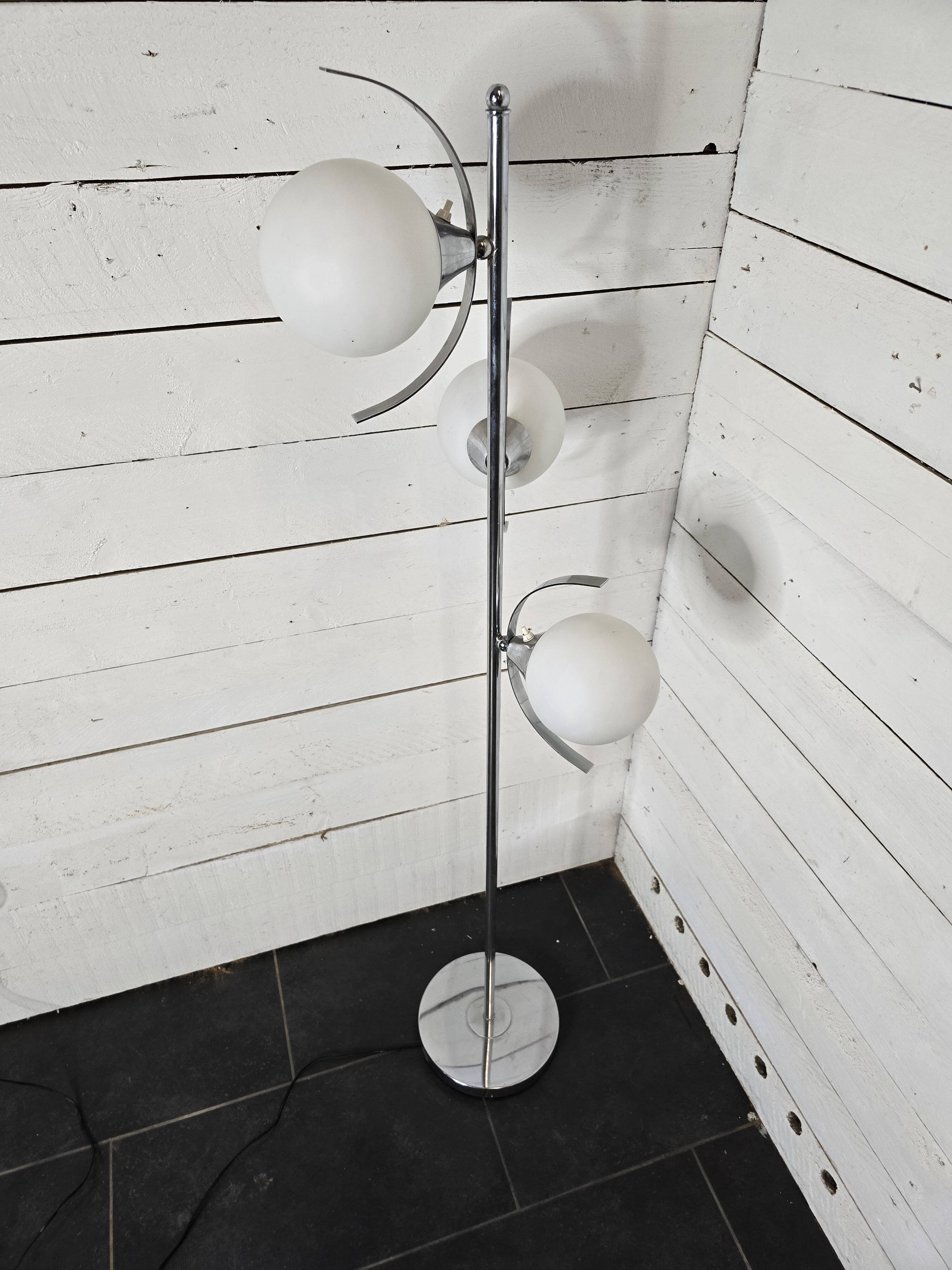 70s chrome metal floor lamp with 3 opaline ball lights