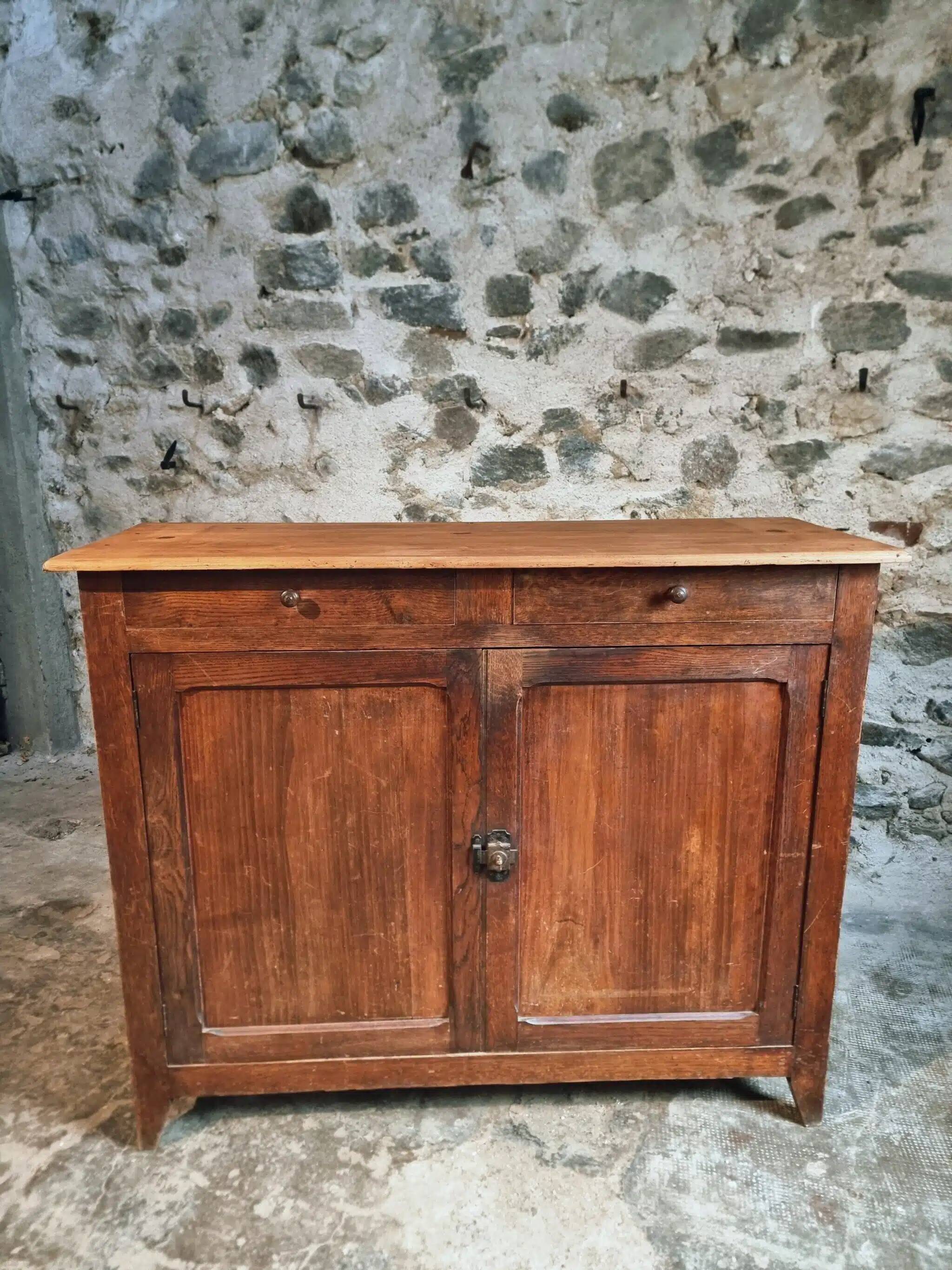 Vintage French Sideboard | 1920s Oak and Poplar Buffet with Locking Doors | Rustic Farmhouse Storage