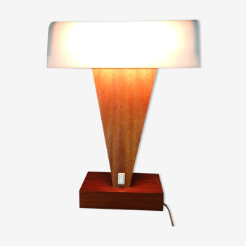 Lampe de table en bois et plexiglass vintage 70/80s