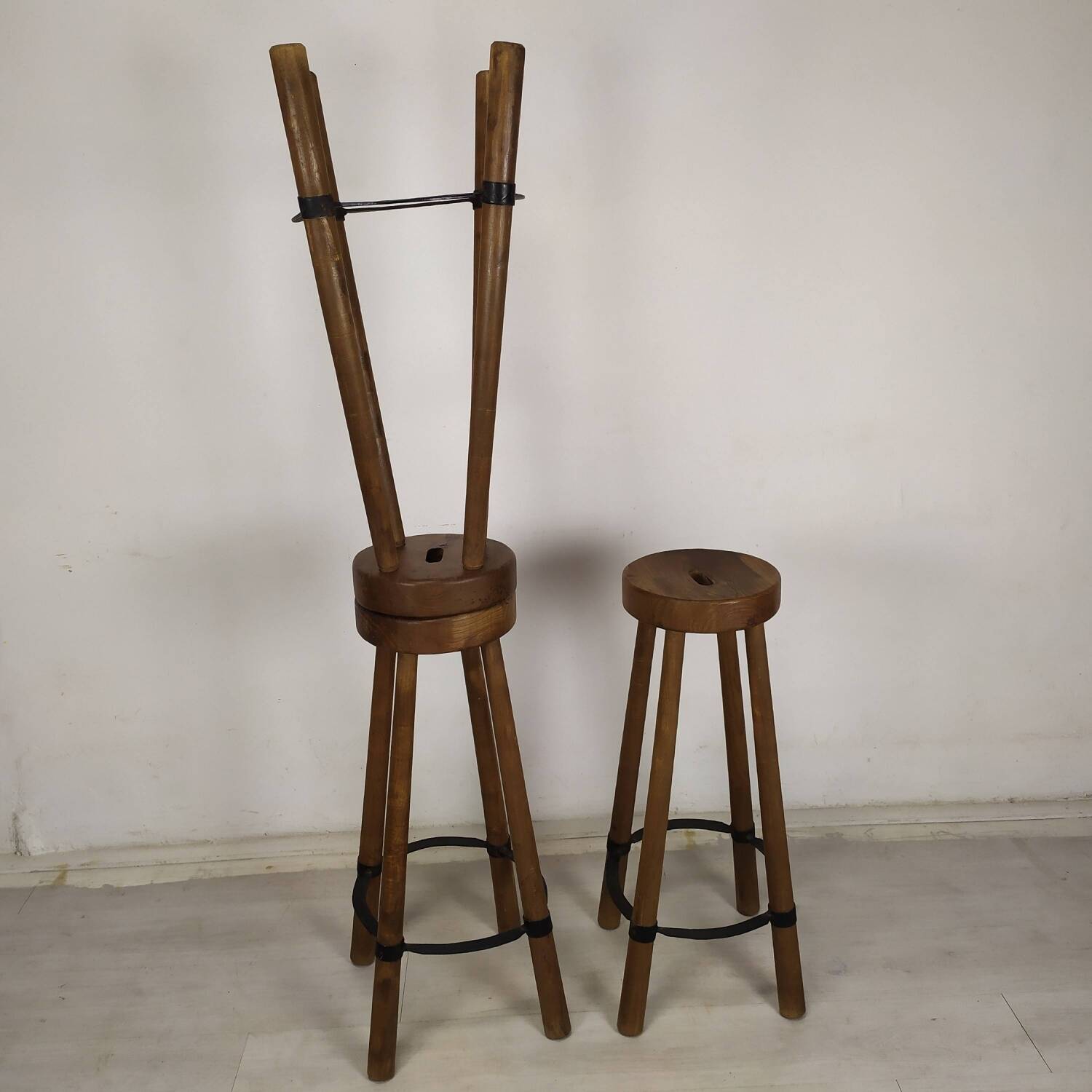 3 brutalist bar stools