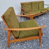 Living room set: sofa and 2 boomerang-style armchairs, 1950s