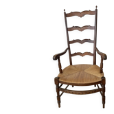 Antique ladderback chair, very high backrest, rush seat.