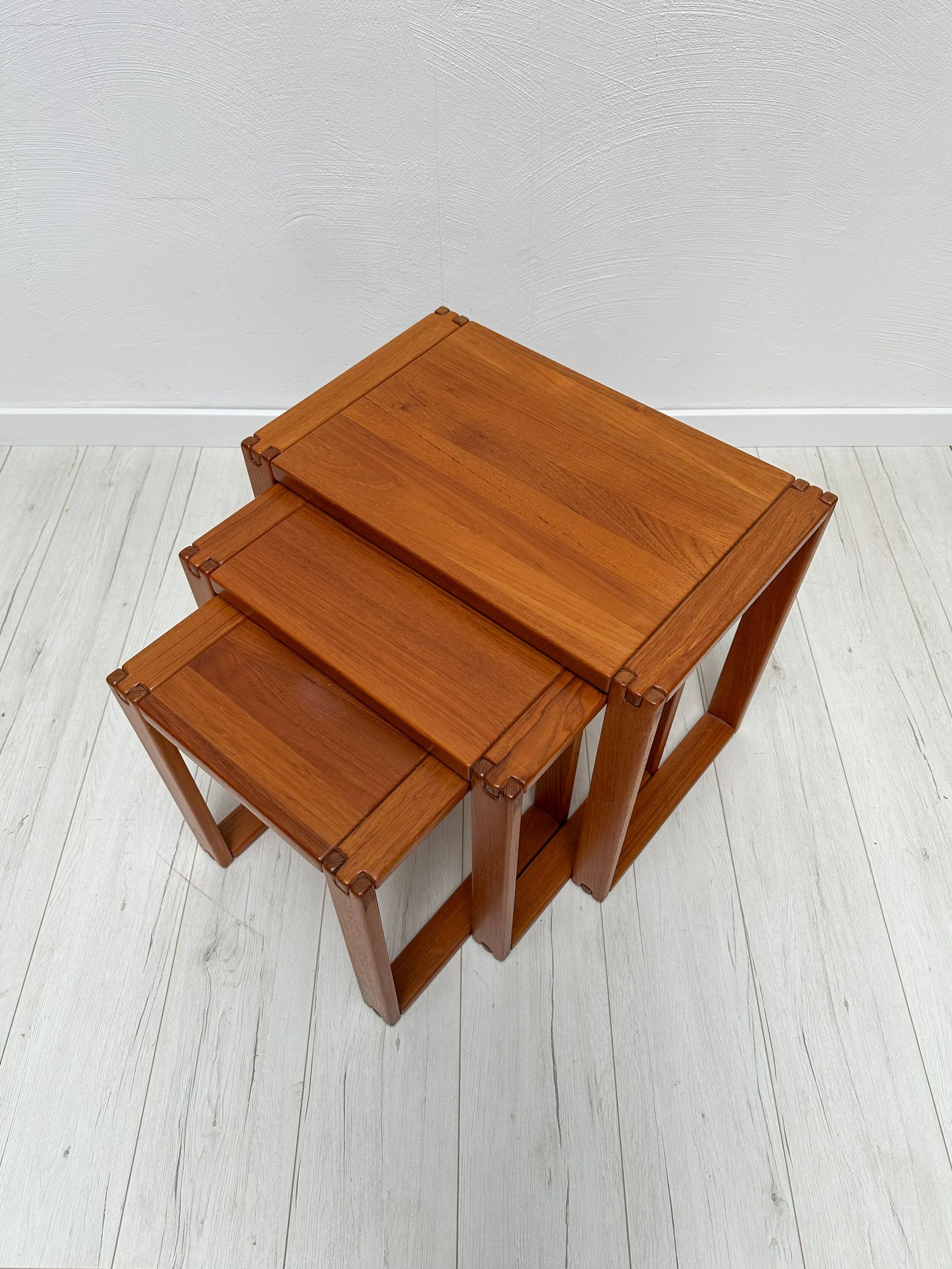 1970s vintage Danish mid-century teak nesting coffee side tables – set of 3
