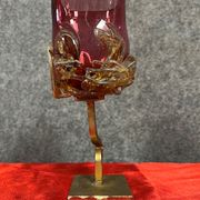 Fabienne Picaud: pink glass vase with amber applied decorations