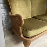 Cane and velvet fabric bench