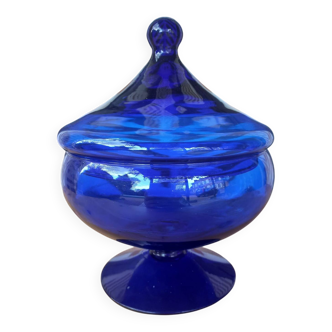 Bonbonnière en verre bleu nuit