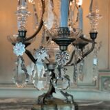 Pair of bronze and cut crystal girandoles circa 1900