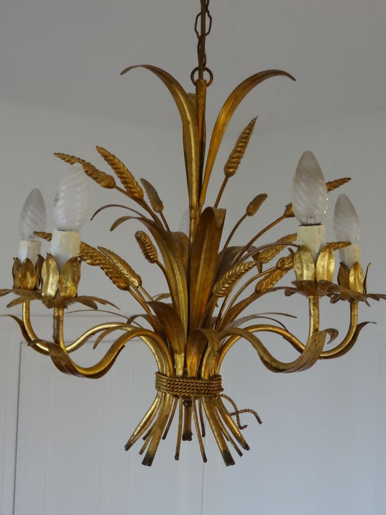 Lustre en métal doré épis de blé et feuillage