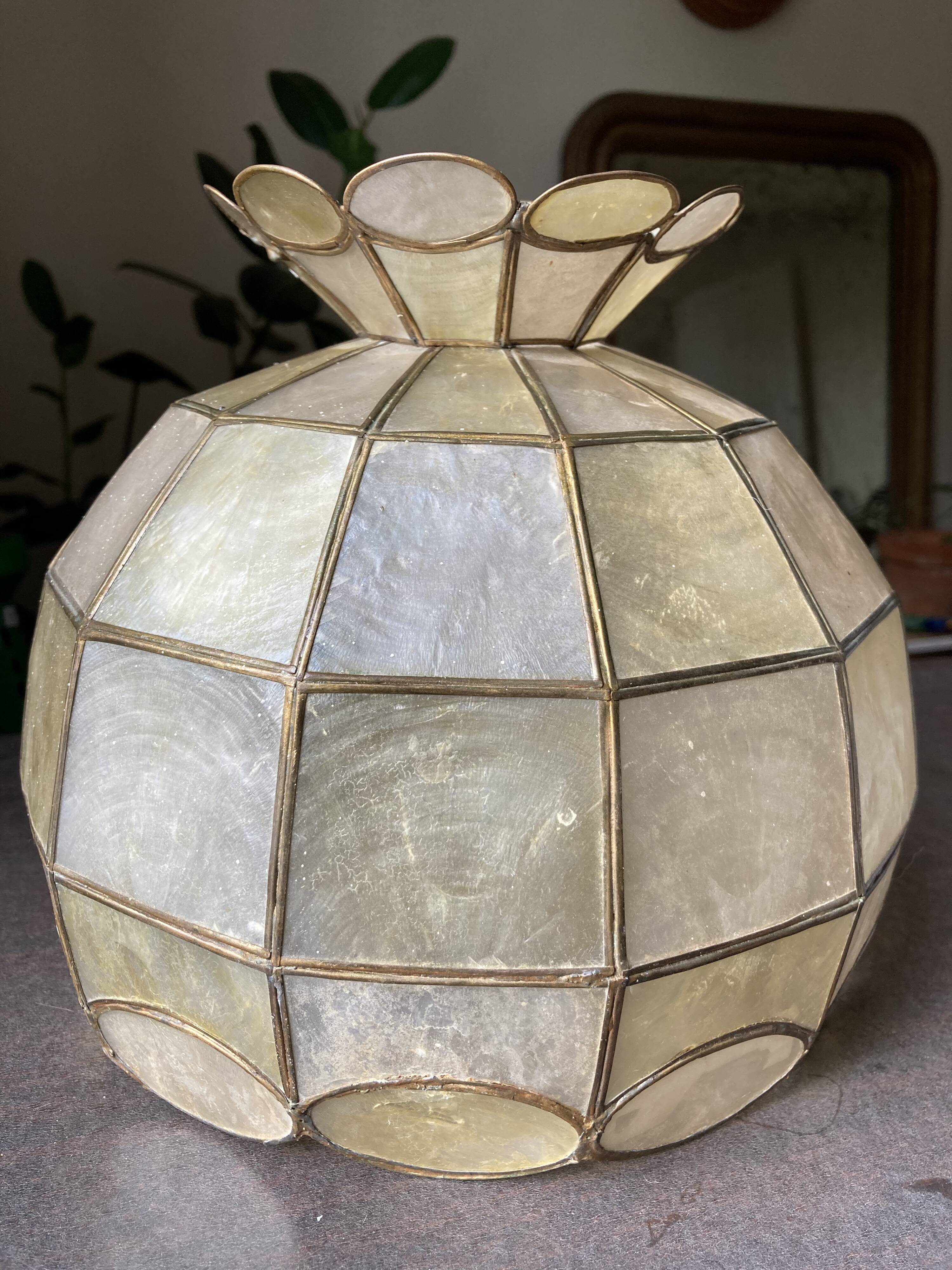 Mother-of-pearl and brass pendant lamp 1960