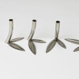 Werkstätte Hagenauer Up to 6 Soliflore Vases Leaf, Brass & Nickel, Vienna, 1960s