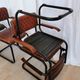 Set of 4 Vintage Quilted Leather Dining Chairs: Black Metal Base