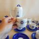 Coffee service and dessert in vintage porcelain 70s Bareuther blue décor