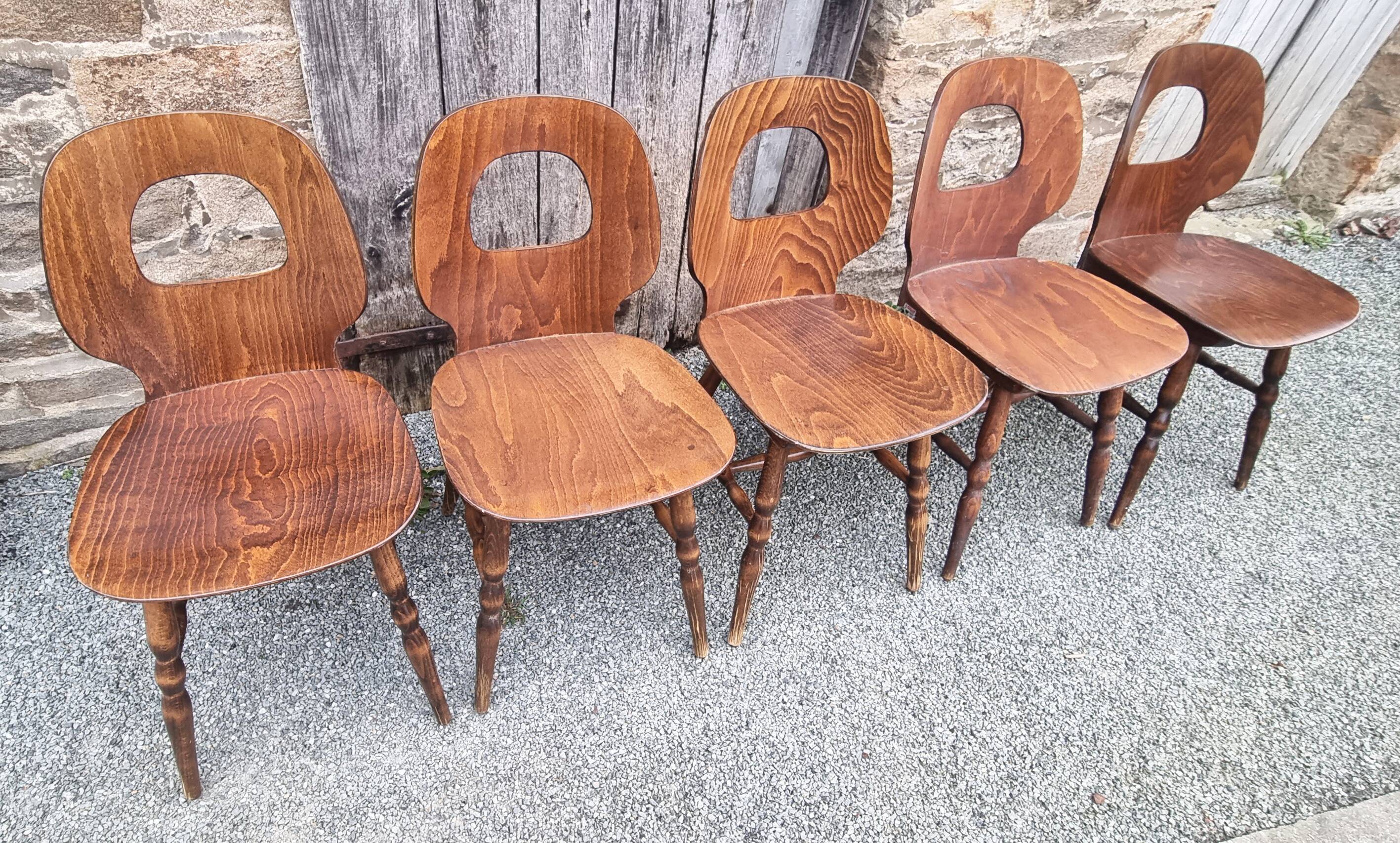5 Baumann chairs, Scandinavian spirit, vintage 60s