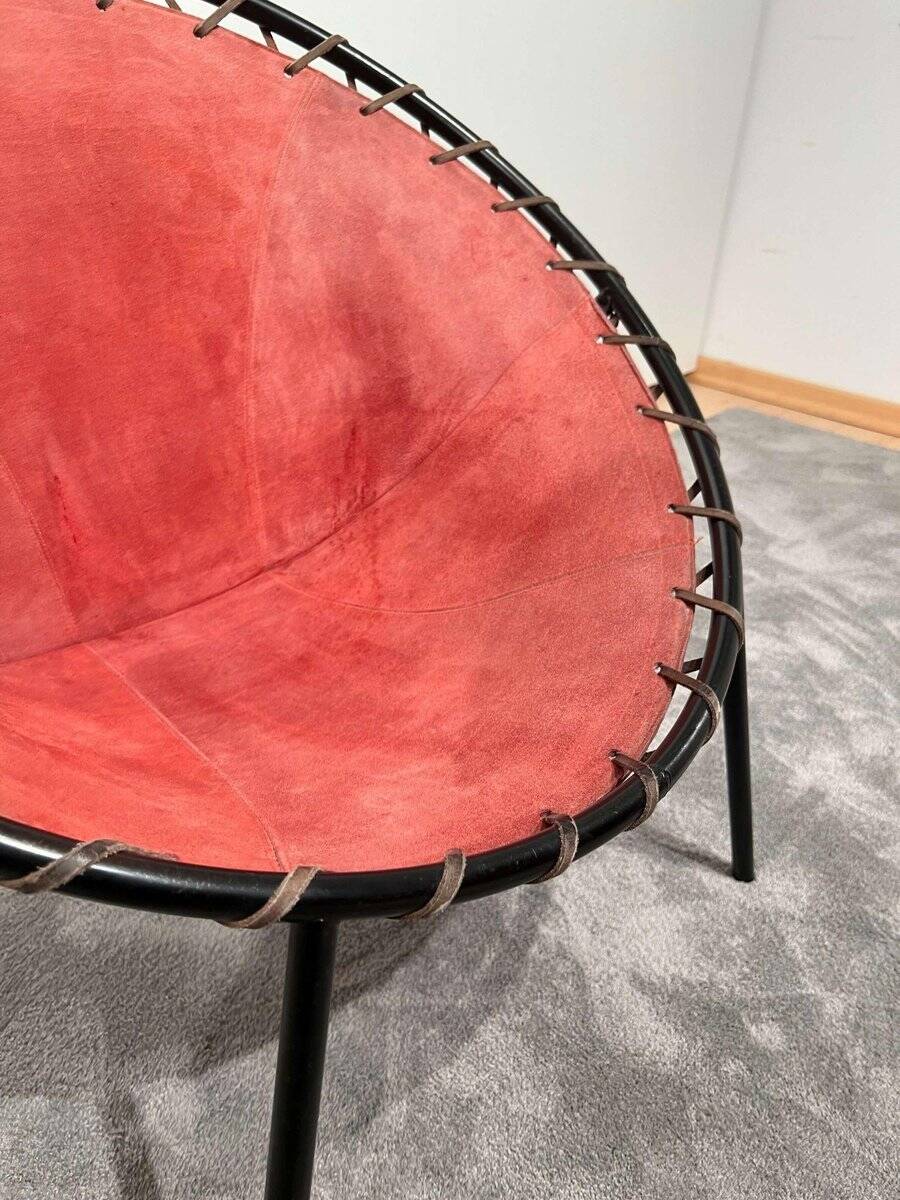 Balloon Lounge Chair in Red Suede & Metal by Hans Olsen, Denmark, 1960s