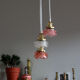 Chandelier suspension waterfall 3 lamps glass paste flower pink tulip old art deco
