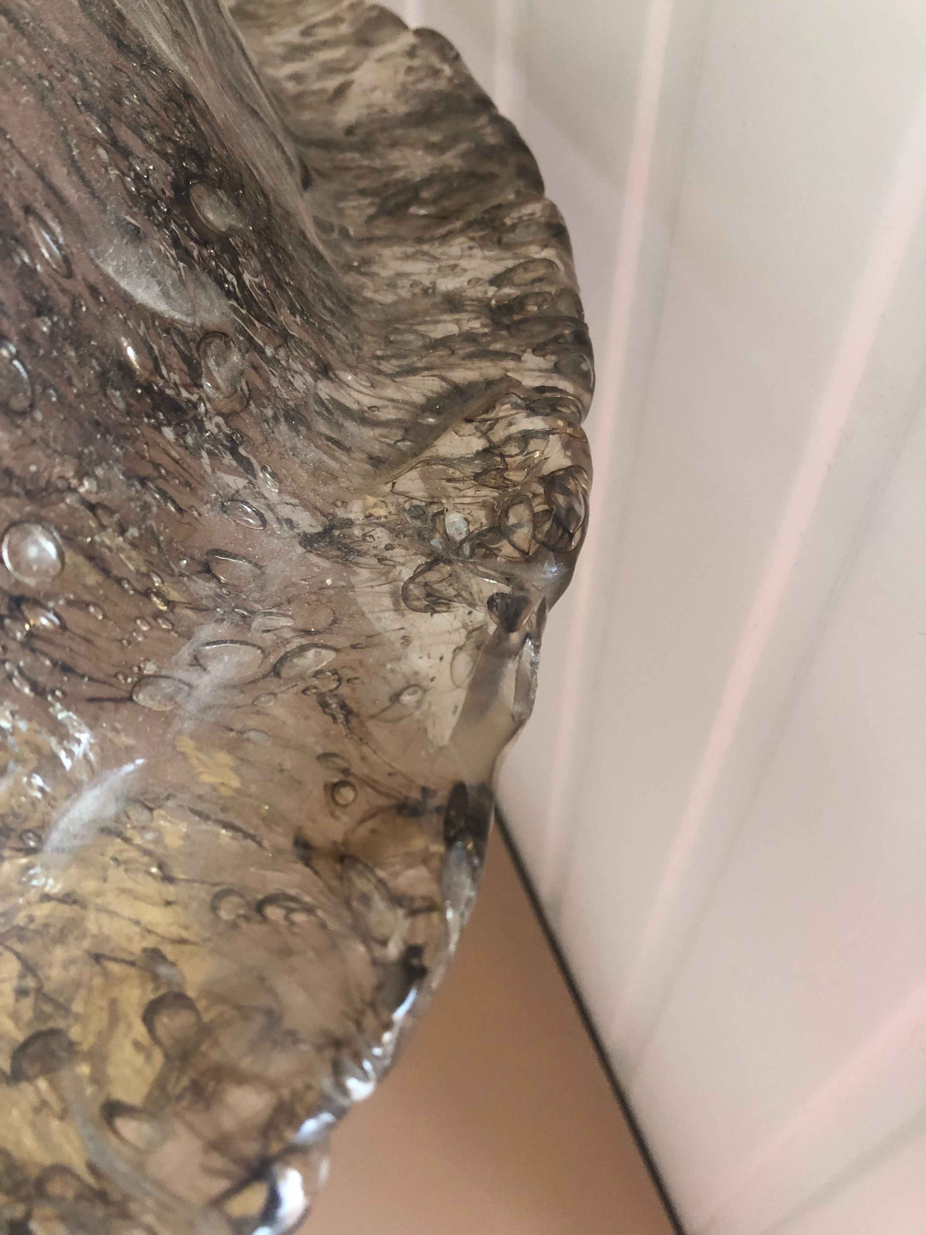 Large antique table lamp in glass and brass