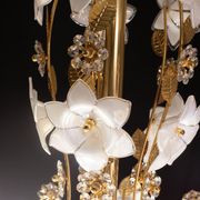 Large Size Vintage Murano Glass Chandelier White Flowers, 1970