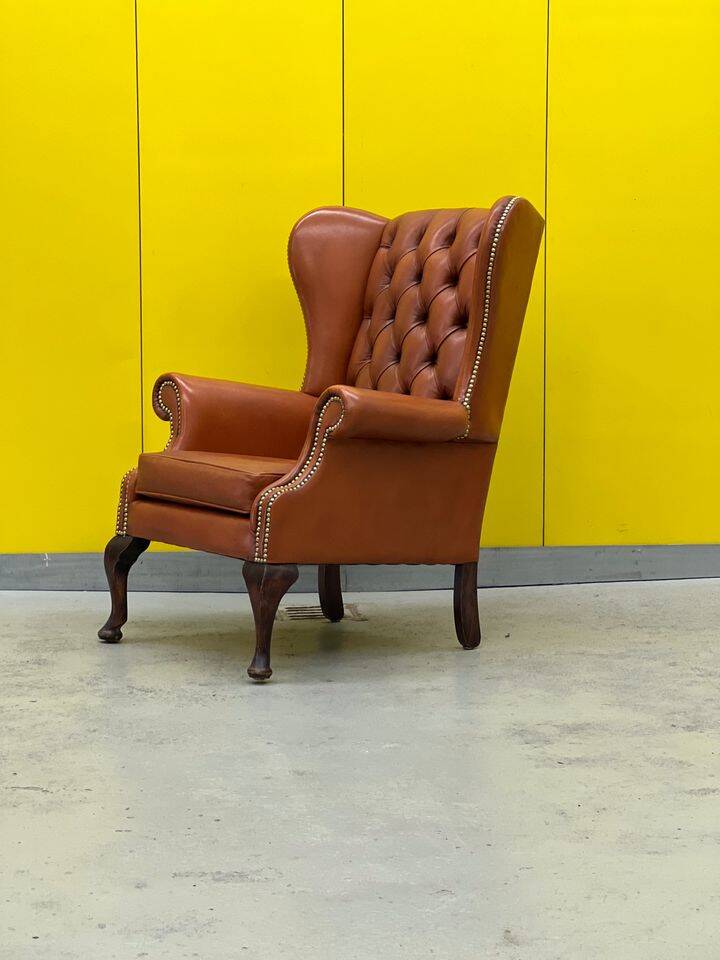 Fauteuil Chesterfield en cuir marron clair vintage