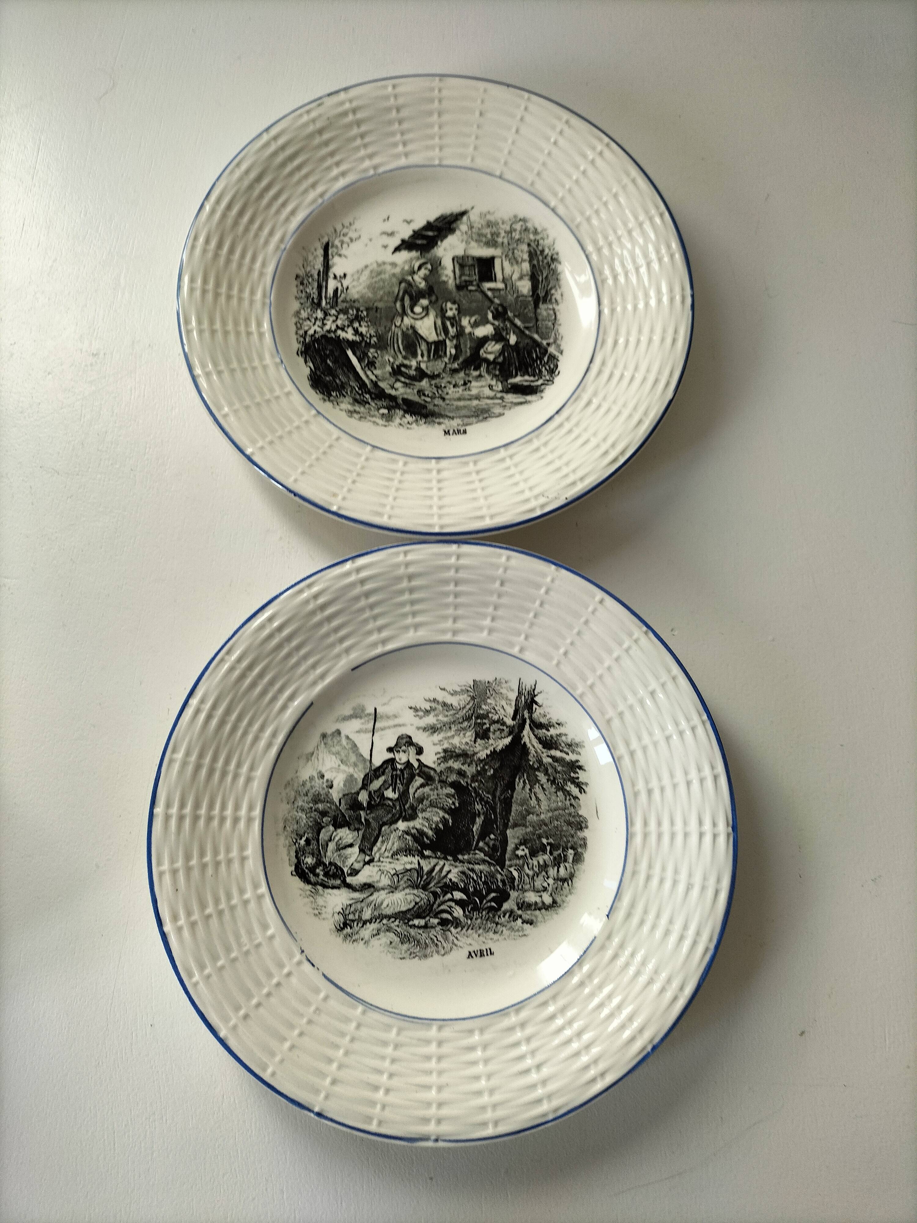 Série complète 12 assiettes Digoin Sarreguemines – Les 12 mois (1900-1920)
