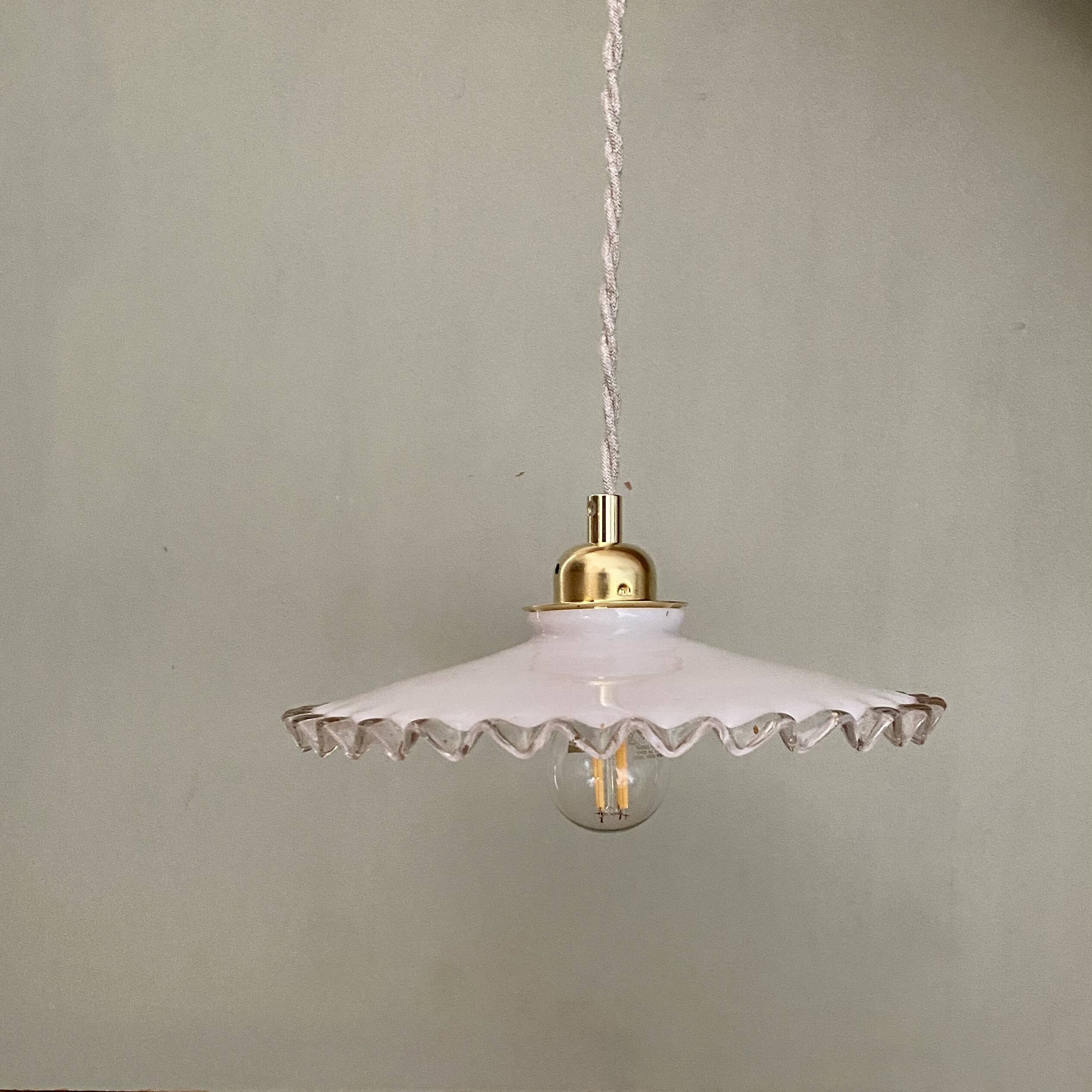 Vintage lampshade pendant light in white opaline