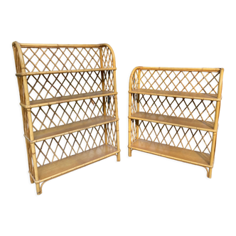 2 vintage rattan shelves