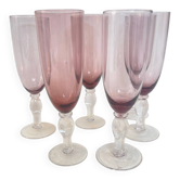Suite de 6 flûtes à champagne fumées rosées– Années 70