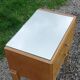 Vintage pair of bedside tables from the 1950s in sycamore and a mirror.