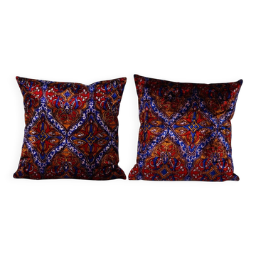 Lot de 2 housses de coussin velours vintage 51x51 cm