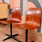 Pair of children's chairs made of plywood, vintage style, metal legs