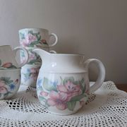 Royal Doulton "Carmel" 4 cups & milk jug floral decoration