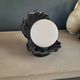 Vintage shell lamp in black porcelain with opaline globe.