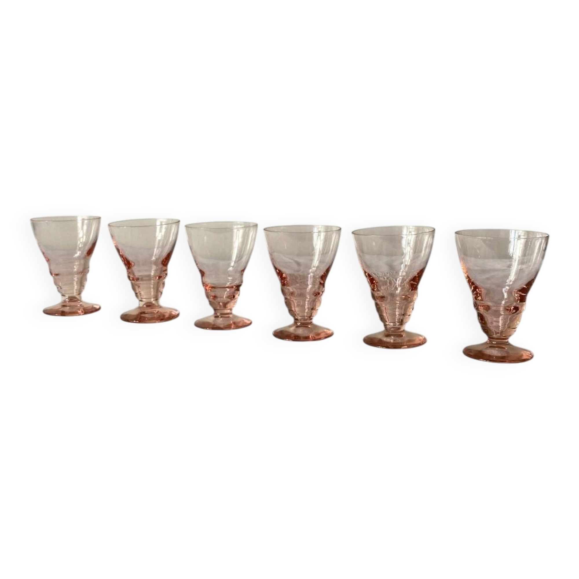 6 small Art Deco pink glasses 6 cl