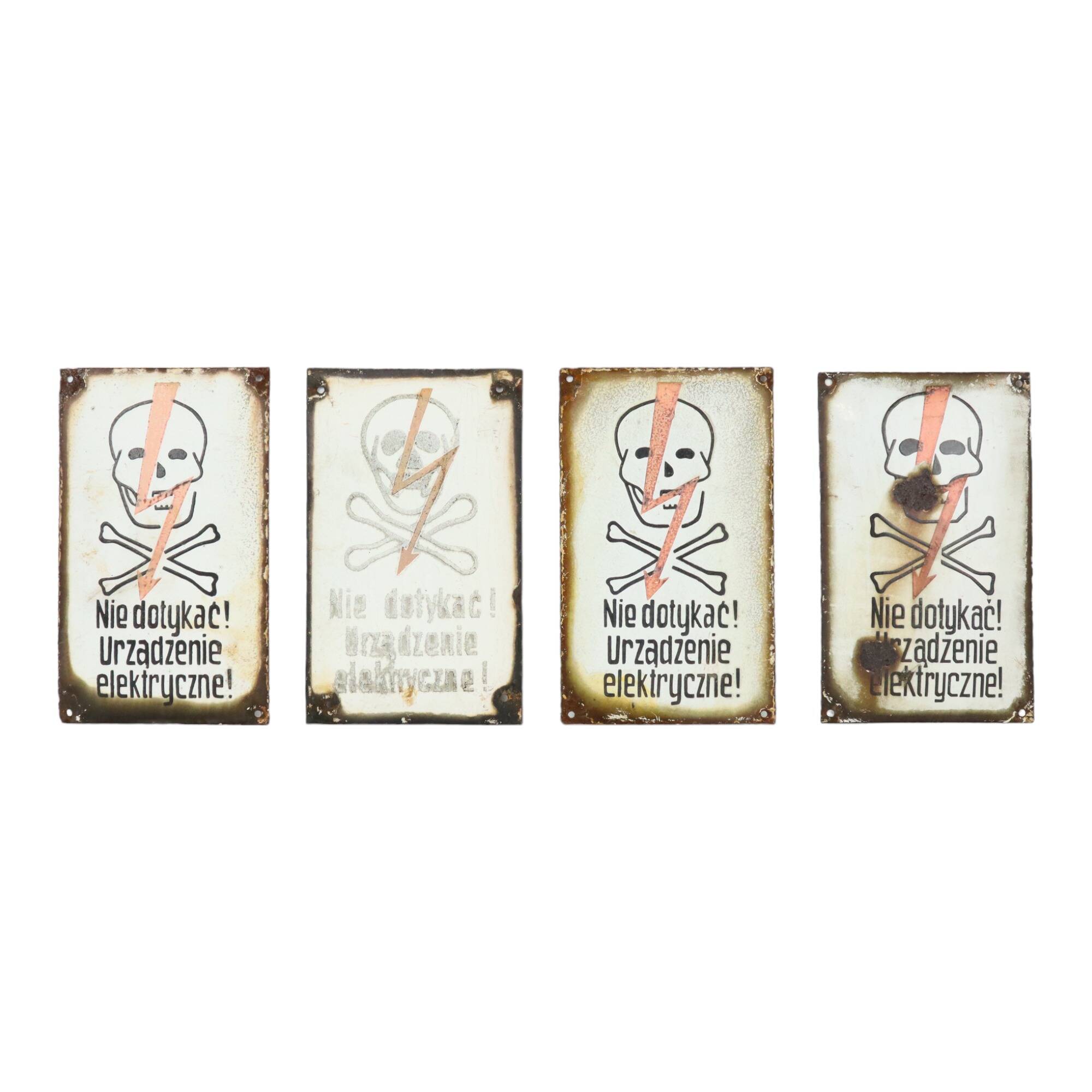 Polish Enamel Sign Danger High Voltage Skull Collectible Item