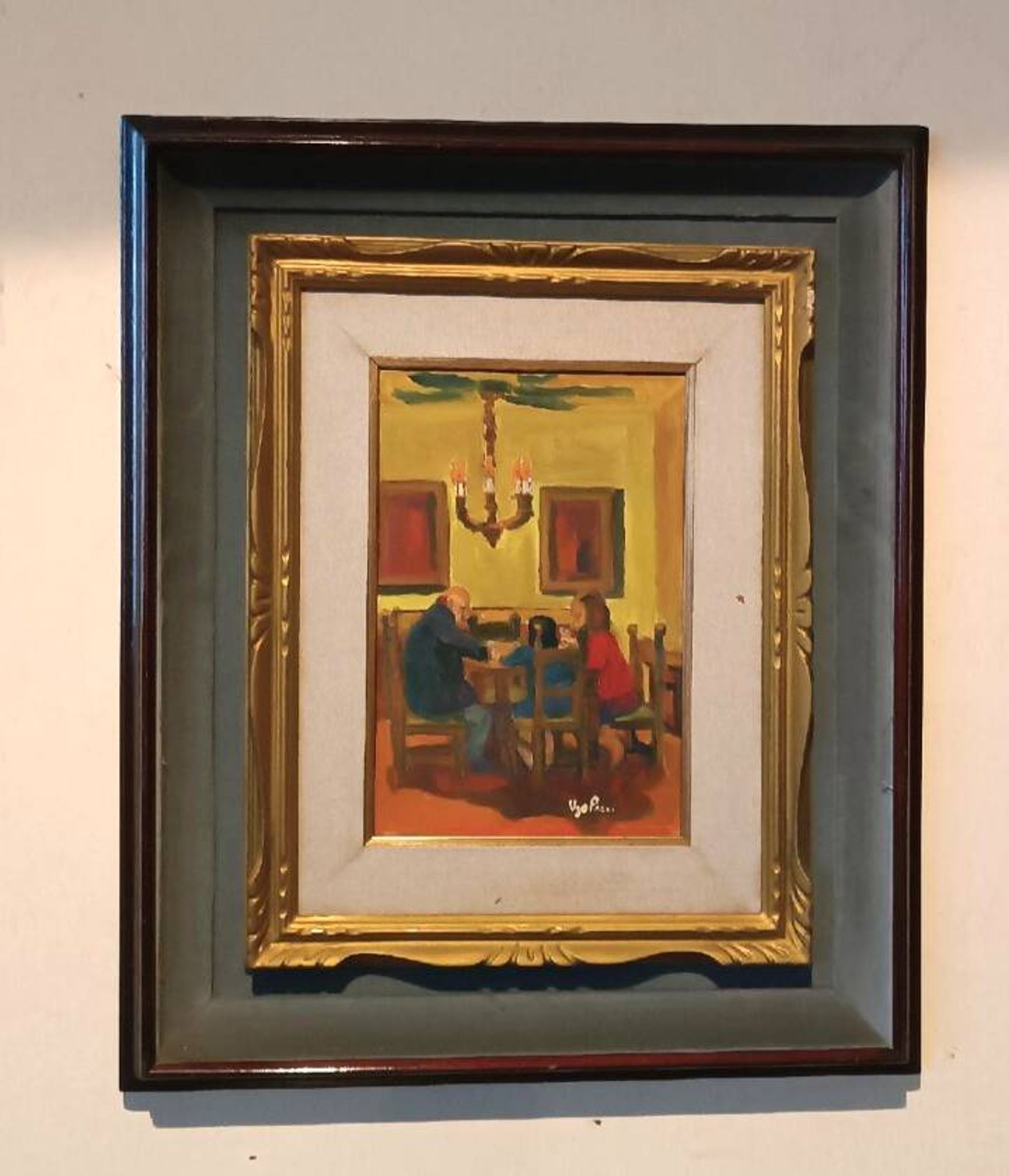 Painting figures oil on canvas board UGO PAZZI