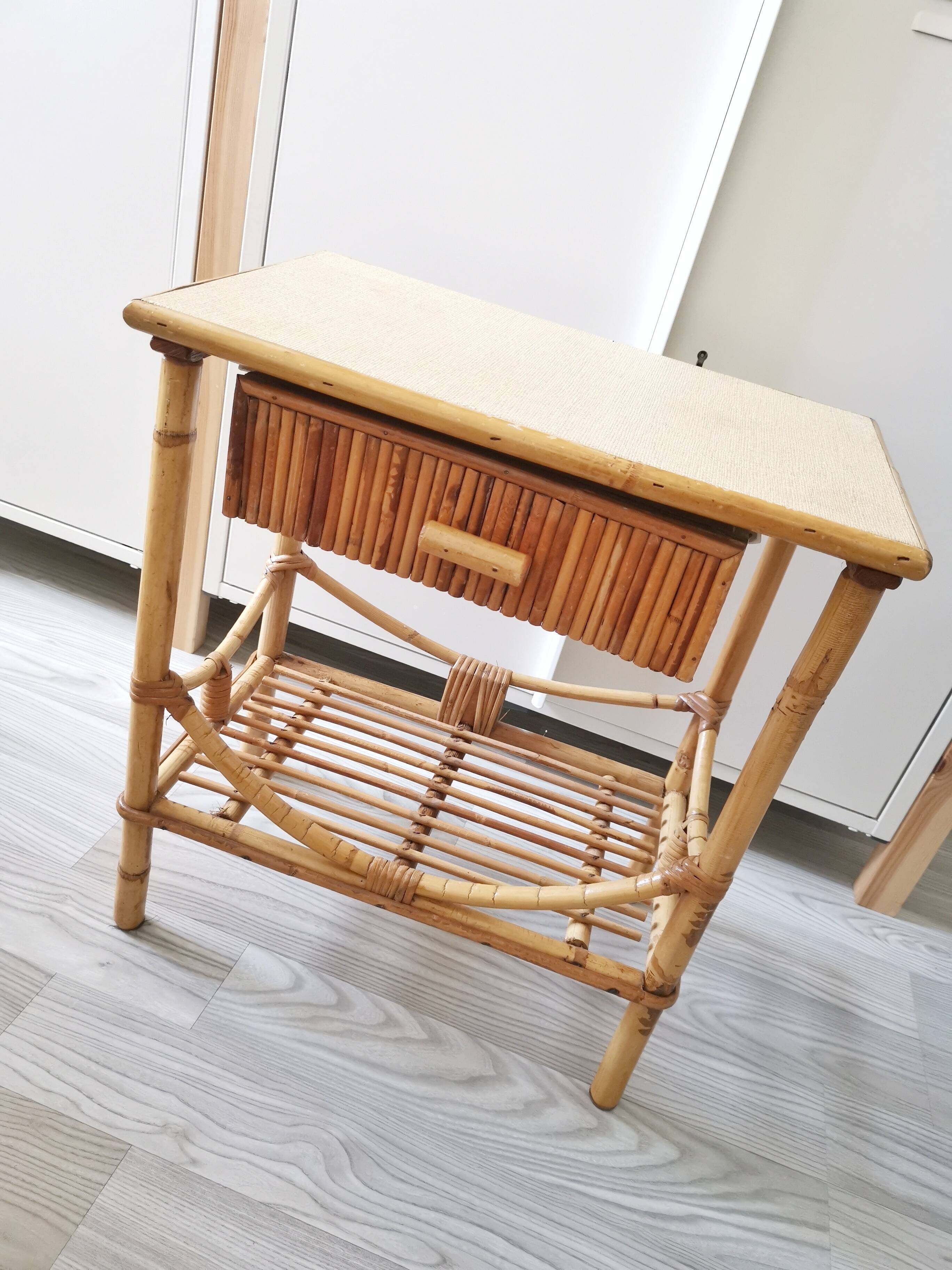 Bedside table, vintage wicker rattan nightstand