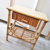 Bedside table, vintage wicker rattan nightstand