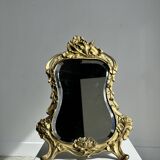 Art Deco style gilded bronze mirror with beveled glass H40cm