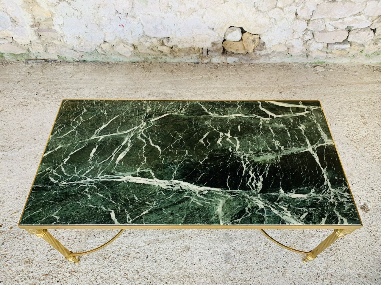 Mid-century coffee table in green marble and brass, 1960s