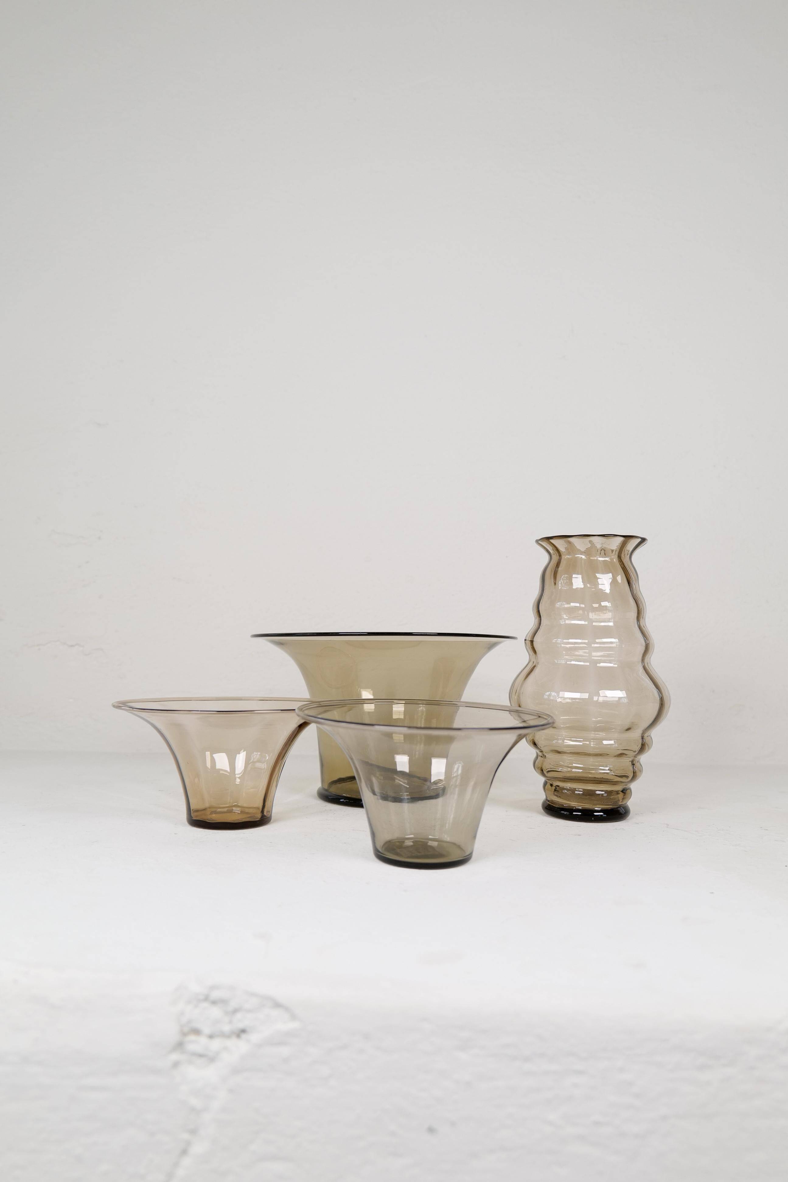 Art Deco Ensemble / Swedish Grace of 4 Glass Containers by Simon Gate Orrefors Sweden 1920s