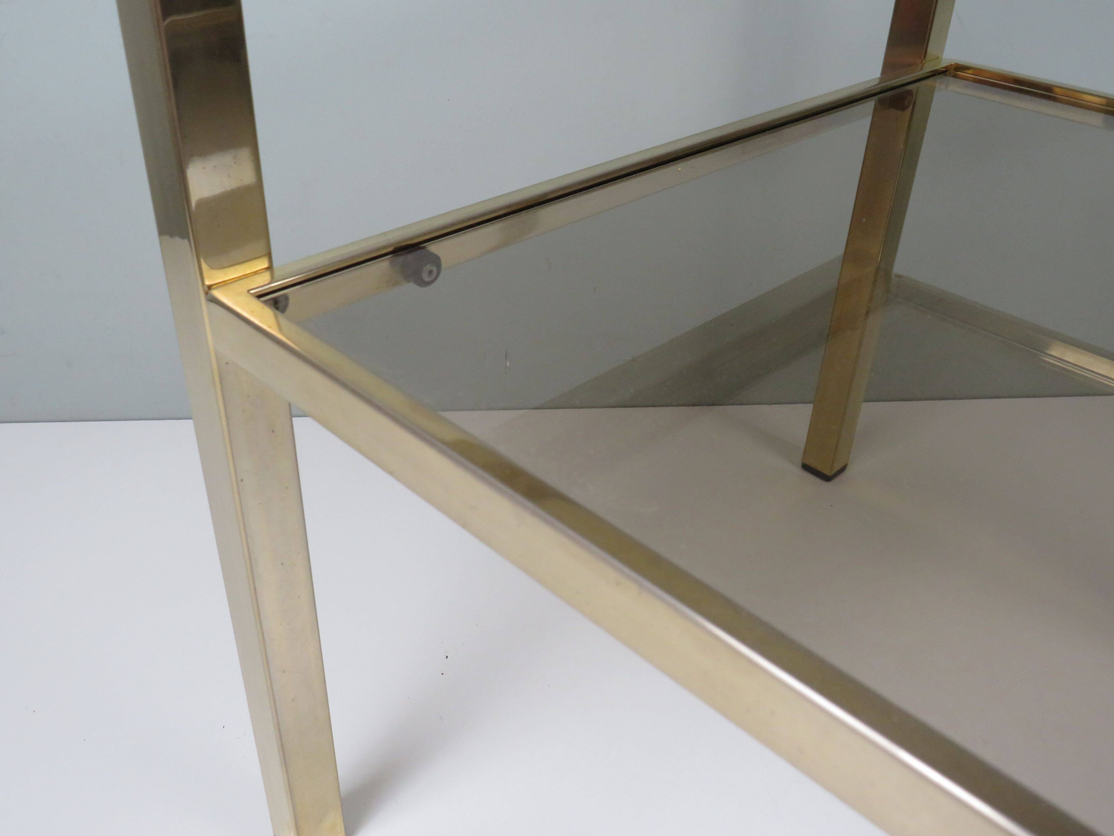 Vintage side table in brass and smoked glass, De Knudt, Belgium, 1970