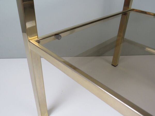 Table d’appoint vintage en laiton et verre fumé, De Knudt, Belgique, 1970