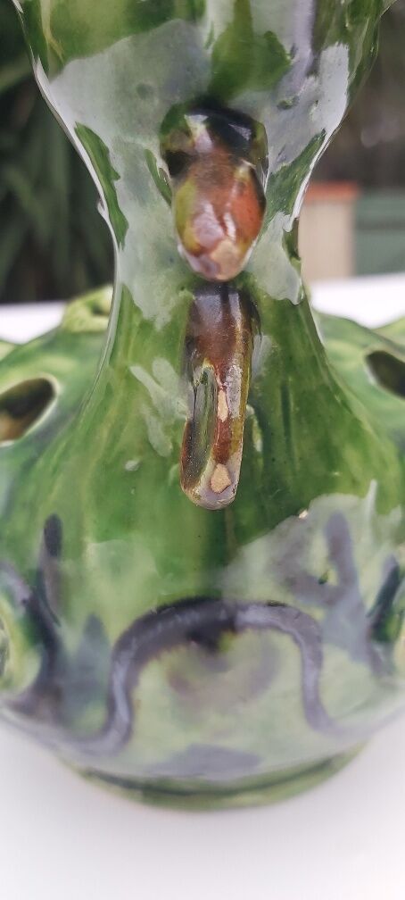 Rooster picflowers in glazed earth pottery of Annecy Saint-Jorioz 1960