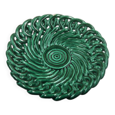 Large green woven ceramic fruit bowl in the Massier style - 33 x 10 cm