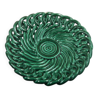 Large green woven ceramic fruit bowl in the Massier style - 33 x 10 cm